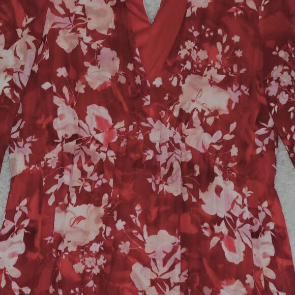 Melonie Maxi Dress Womens 10 Tall Red Floral Lined Tiered Peasant Boho - Picture 5 of 14